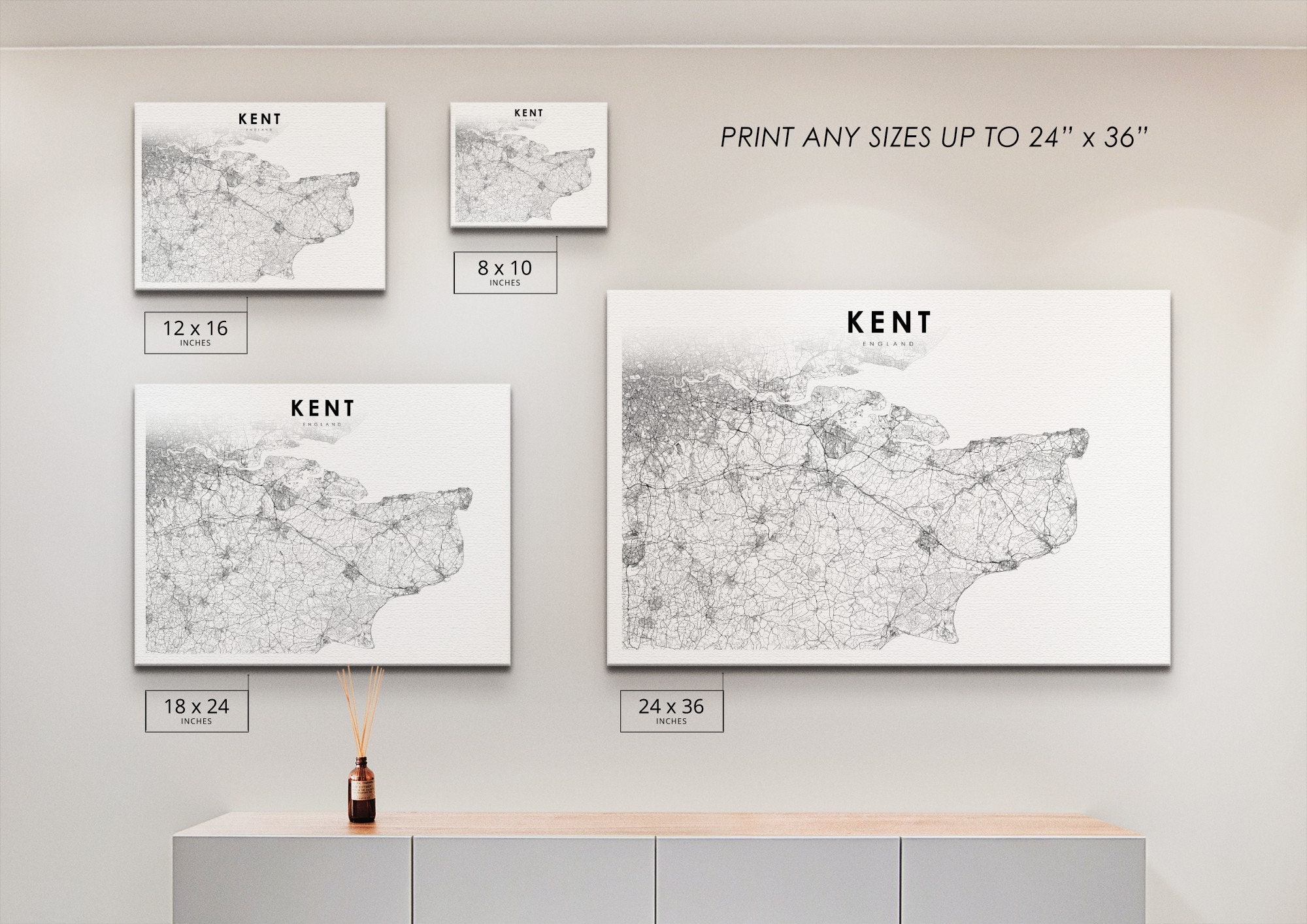 ケント イングランド マップ プリント、イギリス 道路地図 アート