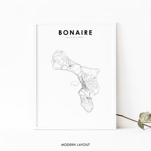 Bonaire Karte Print, Country Road Map Poster, Boneiru Niederlande Kralendijk Karte Kunst, Kinderzimmer Wand Büro Dekor, druckbare Karte