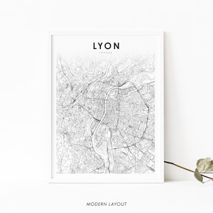 Impresión de mapas de Lyon Francia, cartel de arte de mapas, Liyon Lione Rhône-Alpes, impresión de mapas de carreteras de la calle de la ciudad, decoración de la oficina de la pared de la guardería, mapa imprimible