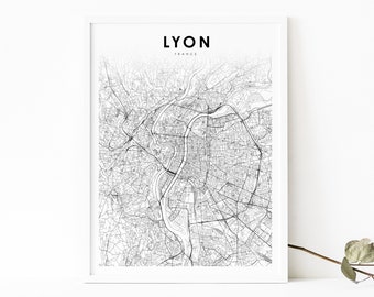 Lyon France Map Print, Map Art Poster, Liyon Lione Rhône-Alpes, City Street Road Map Print, Nursery Room Wall Office Decor, Printable Map