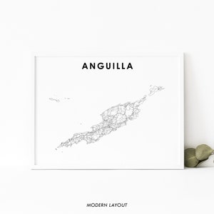 Anguilla kaart afdrukken, land routekaart poster, de vallei Benedenwindse eilanden kaart kunst, kinderkamer muur kantoor decor, afdrukbare kaart