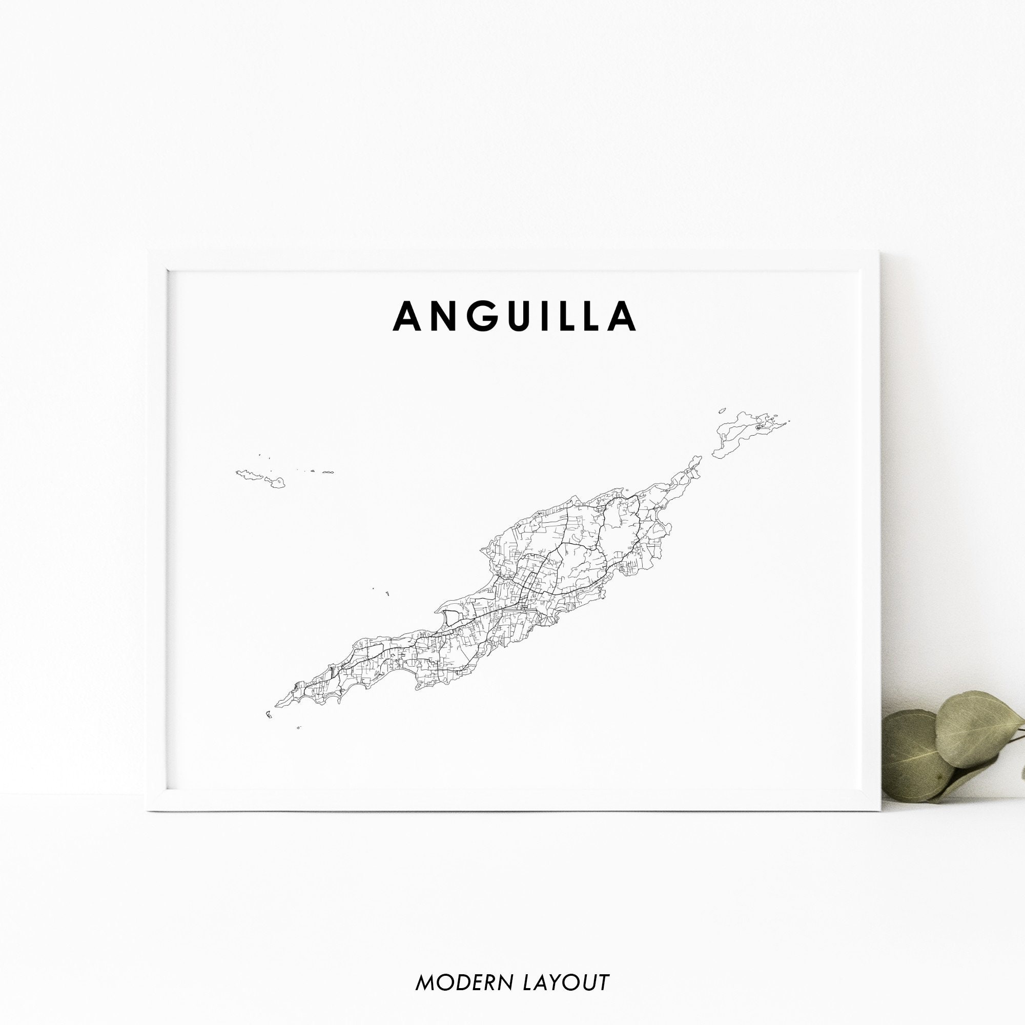 Anguilla Map Print Country Road Map Poster The Valley Etsy