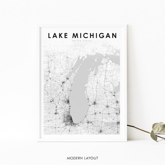 Lake Michigan Map Print Great Lakes Wisconsin Illinois | Etsy