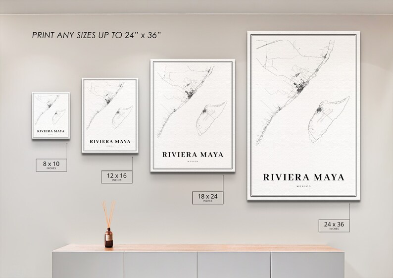 Stampa della mappa Riviera Maya Messico, Poster artistico della mappa, Playa del Carmen, Stampa della mappa stradale della città, Decorazione dell'ufficio della parete della stanza della scuola materna, Mappa stampabile immagine 6