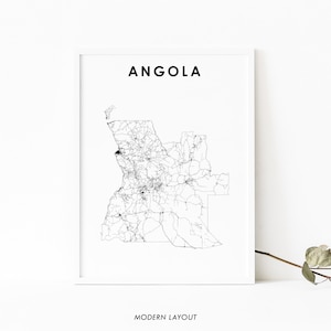 Angola kaart afdrukken, land routekaart kunst poster, Luanda Afrika kaart kunst, kinderkamer muur kantoor decor, afdrukbare kaart