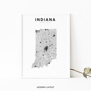 Indiana Map Print, State Road Map Print, IN USA United States Map Art Poster, Indianapolis, Nursery Room Wall Office Decor, Printable Map