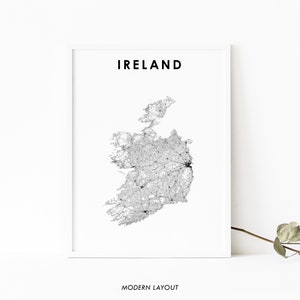 Irland Karte Print, Land Road Map Art Poster, Éire UK United Kingdom, Great Britain, Dublin, Kinderzimmer Wand Büro Dekor, druckbare Karte