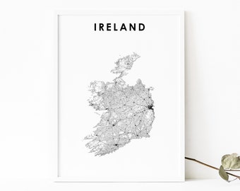 Ireland Map Print, Country Road Map Art Poster, Éire UK United Kingdom, Great Britain, Dublin, Nursery Room Wall Office Decor, Printable Map