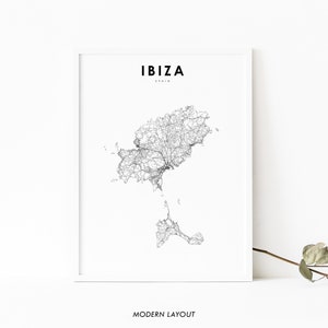 Ibiza Pityusic eilanden Spanje kaart afdrukken, routekaart poster, Eivissa Balearen España kaart kunst, kinderkamer muur kantoor decor, afdrukbare kaart
