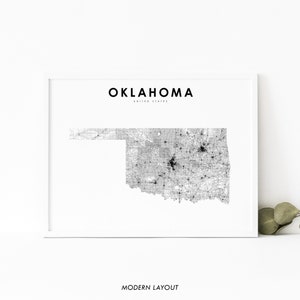Oklahoma Map Print, State Road Map Print, OK USA United States Map Art Poster, Nursery Room Wall Office Decor, Printable Map