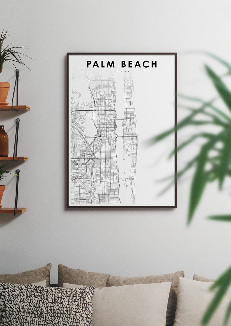 Palm Beach FL Map Print, Florida USA Map Art Poster, Lake Worth, City ...