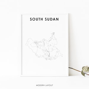 Südsudan Karte Print, Road Map Poster, Land Karte Kunst, Juba Afrika, Kinderzimmer Wand Büro Dekor, druckbare Karte