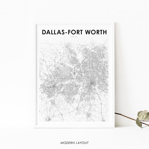 Dallas-Fort Worth TX Map Print, DFW Texas USA Map Art Poster, City Street Road Map Print, Nursery Room Wall Office Decor, Printable Map