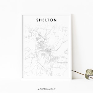 Shelton WA kaart print, Washington USA kaart art poster, Mason County, City Street wegenkaart print, kinderkamer kantoor muur decor, afdrukbare kaart