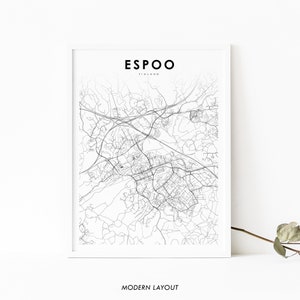 Impressão de mapa de Espoo Finlândia, pôster de arte de mapa, Esbo Uusimaa Suomi, impressão de mapa de estradas de ruas da cidade, decoração de parede de escritório de berçário, mapa para impressão