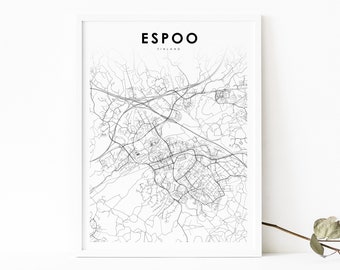 Espoo Finland Map Print, Map Art Poster, Esbo Uusimaa Suomi, City Street Road Map Print, Nursery Room Office Wall Decor, Printable Map