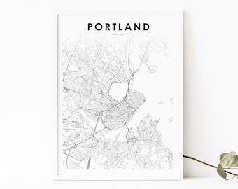 Stampa mappa Portland ME, poster artistico mappa Maine USA, stampa mappa stradale strada cittadina della contea di Cumberland, arredamento ufficio parete stanza asilo nido, mappa stampabile