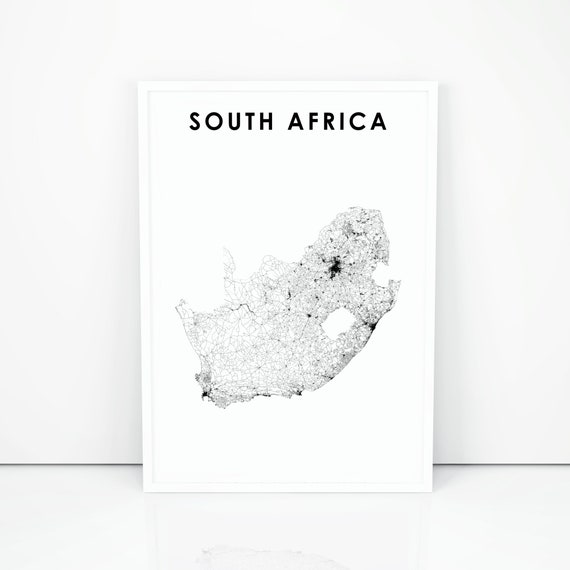 South Africa Map Print Road Map Art Poster Johannesburg Cape Etsy