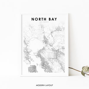 North Bay CA Karte Print, Kalifornien USA Karte Kunst Poster, Bay Area Stadt Straße Straße Karte Druck, Kinderzimmer Wand Büro Dekor, druckbare Karte
