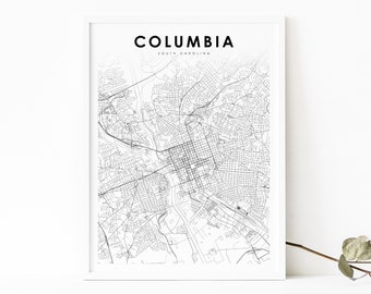 Columbia SC Map Print, South Carolina USA Map Art Poster, Richland City Street Road Map Print, Nursery Room Wall Office Decor, Printable Map