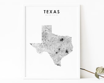 Texas Map Print, State Road Map Print, TX USA United States Map Art Poster, Nursery Room Wall Office Decor, Printable Map