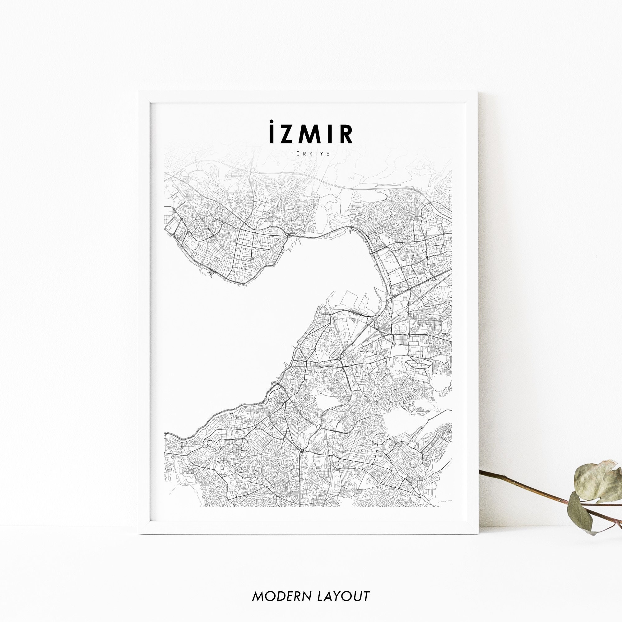 Izmir Türkiye Map Print, İzmir Turkey Map Art Poster, Smyrna, City Street Road Map Print, Nursery Room Office Wall Decor, Printable Map