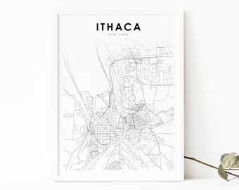 Ithaca NY Karte Print, New York USA Karte Kunst Poster, Cornell University, Stadt Straße Karte Druck, Kinderzimmer Wand Büro Dekor, druckbare Karte