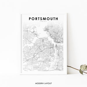 Portsmouth VA Map Print, Virginia USA Map Art Poster, Norfolk, City Street Road Map Print, Nursery Room Wall Office Decor, Printable Map