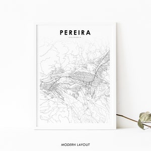 Impressão de mapa de Pereira Colômbia, pôster de arte de mapa de Risaralda, impressão de mapa de estradas de cidade, decoração de parede de quarto de berçário, mapa imprimível