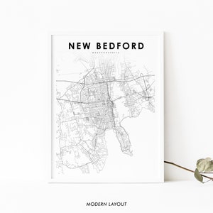New Bedford MA Map Print, Massachusetts USA Karte Kunst Poster, City Street Road Map Print, Kinderzimmer Wand Büro Dekor, druckbare Karte