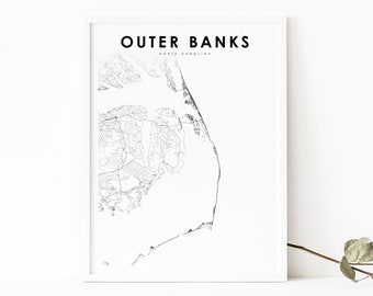 The Outer Banks NC Map Print, North Carolina USA Map Art Poster, City Street Road Map Print, Nursery Room Wall Office Decor, Printable Map