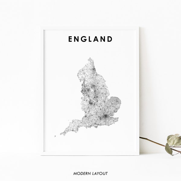 England Map Print, Road Map Art Poster, UK United Kingdom Britain London Map Art, Nursery Room Wall Office Decor, Printable Map