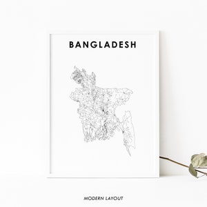 Bangladesh kaart afdrukken, land routekaart poster, Bengaalse Bengaalse Dhaka, kaart kunst, kinderkamer muur kantoor decor, afdrukbare kaart