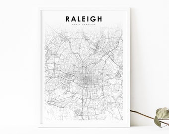 Downtown Raleigh NC Map Print, North Carolina USA Map Art Poster, City Street Road Map Print, Nursery Room Wall Office Decor, Printable Map
