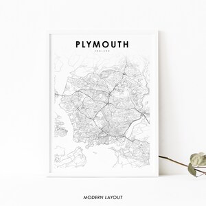 Plymouth England Karte Print, UK United Kingdom Art Poster, Devon City Street Road Map Print, Kinderzimmer Wand Büro Dekor, druckbare Karte
