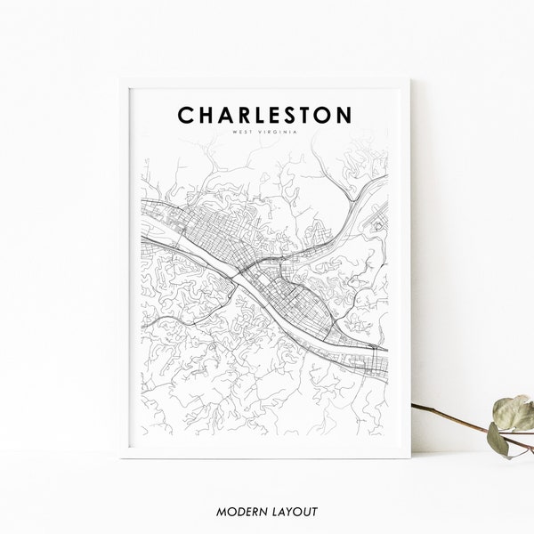 Charleston WV Map Print, West Virginia USA Map Art Poster, City Street Road Map Print, Nursery Room Wall Office Decor, Printable Map