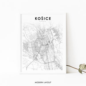 Kosice Slovakia Map Print, Map Art Poster, Košice Kassa Kaschau, City Street Road Map Print,Nursery Room Wall Office Decor, Printable Map
