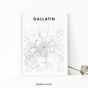 Gallatin TN Karte Druck, Tennessee USA Karte Kunst Poster, Summer County, Stadtstraße Straßenkarte Druck, Kinderzimmer Büro Wanddekoration druckbare Karte