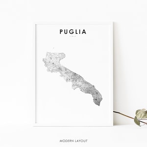 Puglia Italië kaart afdrukken, routekaart Art Poster, Apulië Italia, Bari, kaart kunst, kinderkamer muur Office Decor, afdrukbare kaart