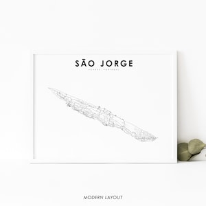 Sao Jorge Azoren Karte Drucken, Portugal Straßenkarte Poster, São Jorge Insel Azoren Karte Kunst, Kinderzimmer Wand Büro Dekor, druckbare Karte