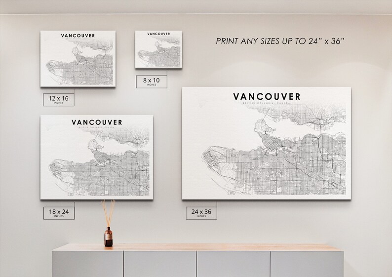 Vancouver BC Map Print, British Columbia Canada Map Art Poster, City Road Street Map Print, Nursery Room Wall Office Decor, Printable Map image 5