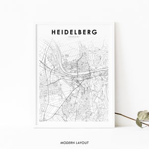 Heidelberg Deutschland Karte Print, Karte Kunst Poster, Baden-Württemberg Deutschland, Stadt Straße Road Map Print, Kinderzimmer Wand Büro Dekor