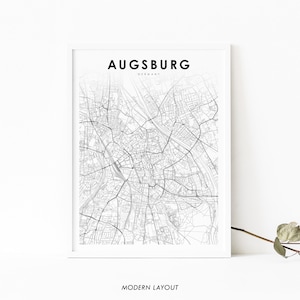 Augsburg Deutschland Karte Print, Karte Kunst Poster, Augsburg Schwaben Bayern, Straße Straßenkarte Druck, Kinderzimmer Wand Büro Dekor, druckbare Karte