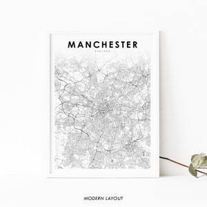 Manchester Area England Karte Drucken, Vereinigtes Königreich UK Karte Kunst Poster, Stadt Straße Karte Drucken, Kinderzimmer Wand Büro Dekor, druckbare Karte