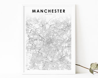 Manchester Area England Map Print, United Kingdom UK Map Art Poster, City Street Map Print, Nursery Room Wall Office Decor, Printable Map