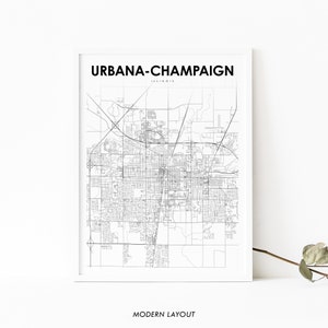 Urbana-Champaign IL Map Print, Illinois USA Kaart Art Poster, City Street Road Map Print, Kinderkamer Muur Kantoor Decor, Afdrukbare kaart