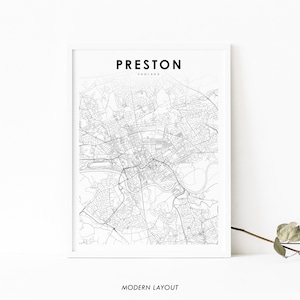 Preston England Karte Print, UK Karte Kunst Poster, Lancashire City Street Road Map Print, Kinderzimmer Wand Büro Dekor, druckbare Karte