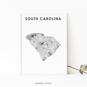 Impresión de mapas de Carolina del Sur, impresión de mapas de carreteras estatales, cartel de arte de mapas de SC EE. UU., decoración de la oficina de la pared de la sala de guardería, mapa imprimible