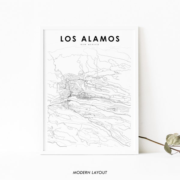 Los Alamos NM Map Print, New Mexico USA Map Art Poster, City Street Road Map Print, Nursery Room Office Wall Decor Minimalist Printable Map