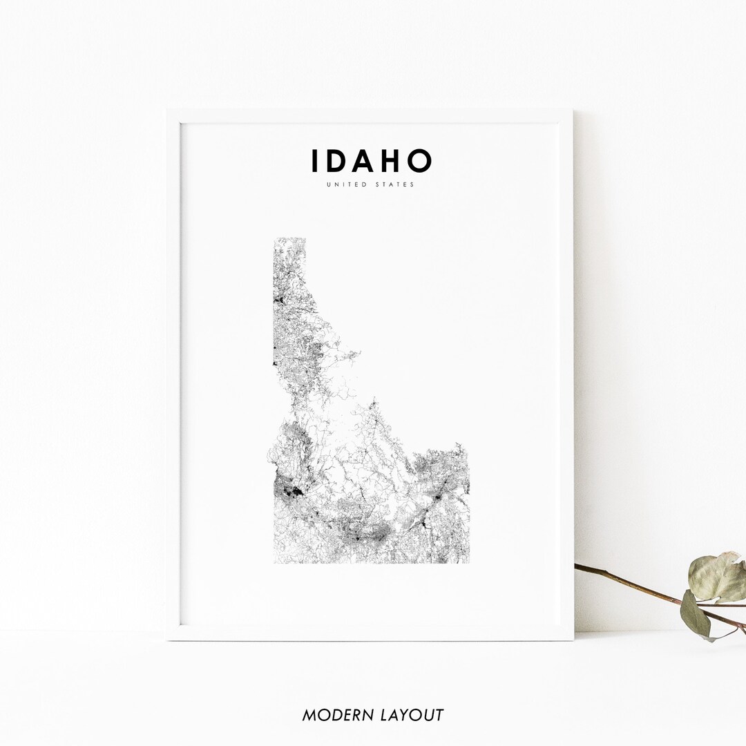Idaho Map Print, State Road Map Print, ID USA United States Map Art ...